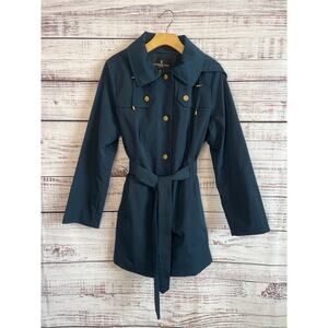 London Fog Women's Water Resistant Hooded Trench Rain dark teal Size Medium